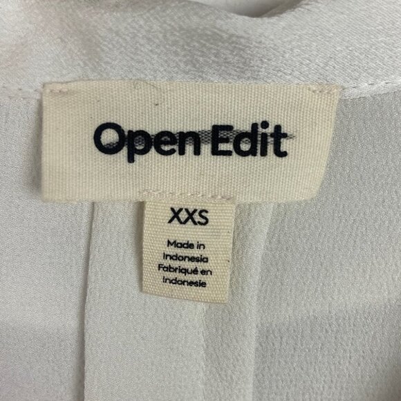 NEW Nordstrom Satin Blouse Crop Camp Shirt White‎ Open Edit Size XXS Glossy Top - Picture 8 of 11